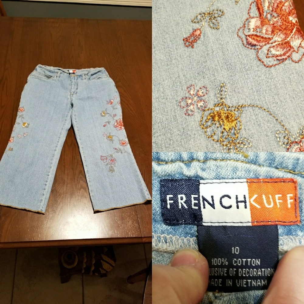 French Kuff embroidered flower capris EUC 10